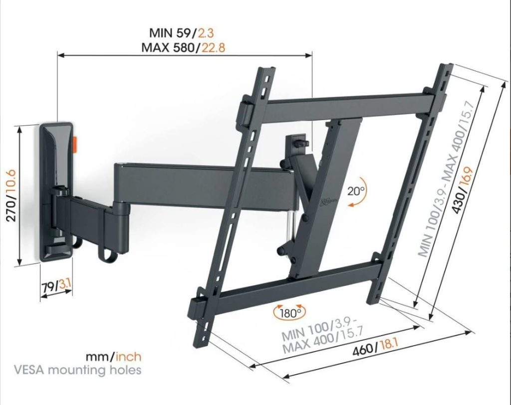 TVM 3445: support pour TV orientable, compatible avec pour des TV jusqu'à 65 pouces et ayant un poids maximum de 25 kg, ce produit bénéficie d'une garantie de 10 ans